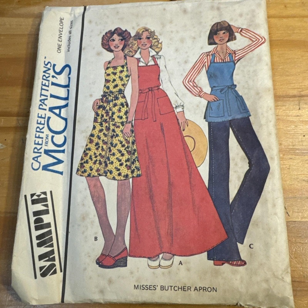 Vtg McCall's Pattern Butcher Apron 70s Wrap Apron Dress Pockets New Size 6-20